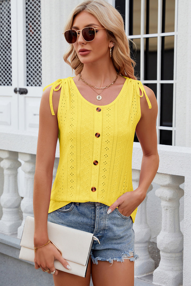 Eyelet Round Neck Wide Strap Tank