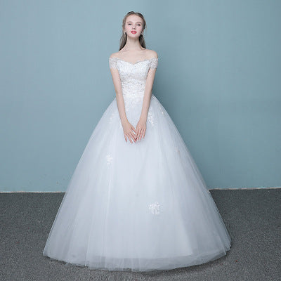 New style word wedding dress 2021 new Korean bride married slender tail neat factory direct sales