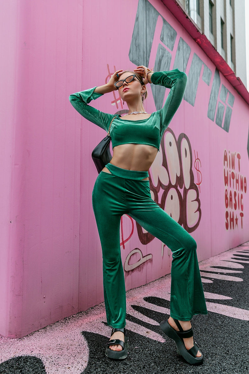 Side Slit Cropped Top and Cutout Pants Set