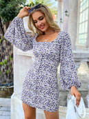 Ditsy Floral Balloon Sleeve Square Neck Dress