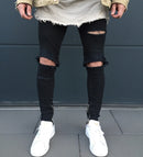Men's biker pants fashion knee fold Slim zipped ripped jeans