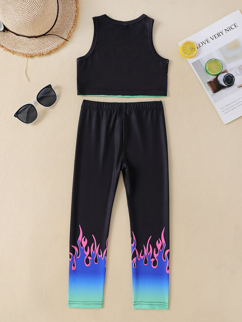 Girls Flame Print Cropped Tank and Pants Set