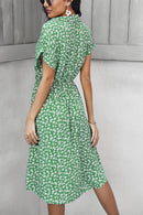 Ditsy Floral Tie-Waist Half Button Dress