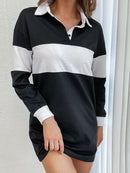 Color Block Collared Neck Mini Dress