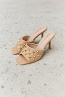 Forever Link Square Toe Quilted Mule Heels in Nude