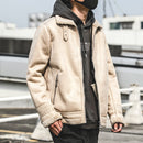 Lamb fur collar leather jacket