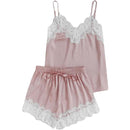 Women Sleepwear Sleeveless Strap Nightwear Lace Trim Satin Cami Top Pajama Sets Sexy Lingerie Intimate Ladies pijama mujer