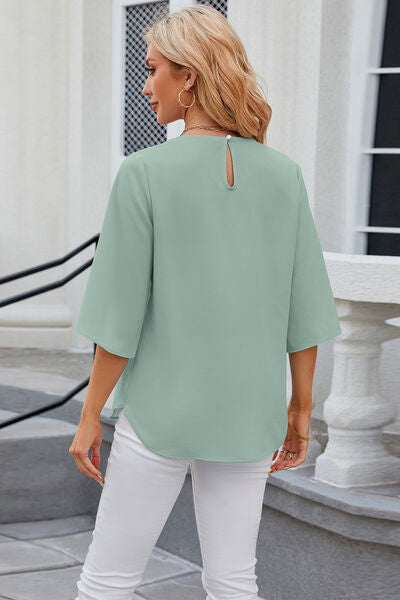 Round Neck Slit Half Sleeve Top