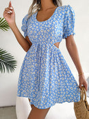 Floral Cutout Flounce Sleeve Dress