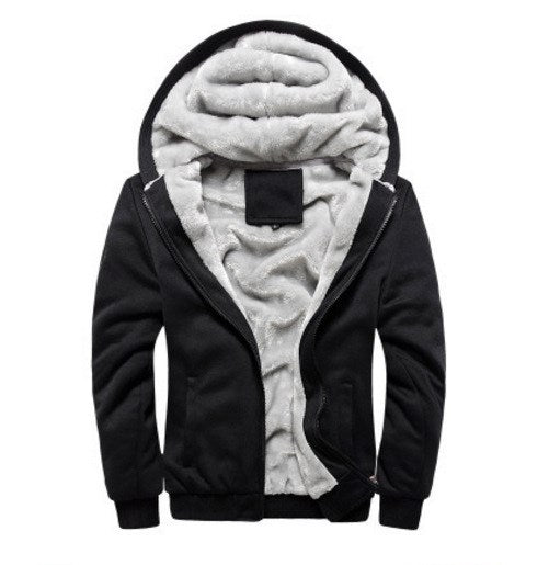 Winter Casual Men's Thick Warm Coat Polyester Solid Color Hooded