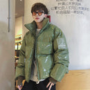 Large shiny leather parka men