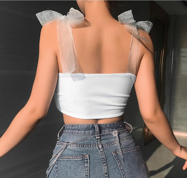 Bandage Straps Solid White Top Ladies Summer Tank Top
