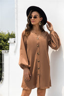 V Neck Button Through Smock Dress