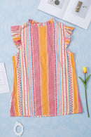 Frill Mock Neck Cap Sleeve Blouse