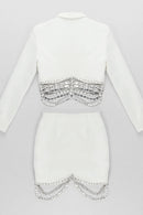 Plunge Neck Rhinestone Tassel Blazer Set