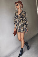 Floral Flare Sleeve Tie-Waist Dress