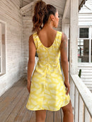 Printed Twisted Front Cutout Mini Dress