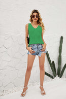 Eyelet V-Neck Sleeveless Knit Top