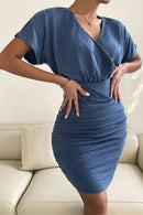 Ruched Dolman Sleeve Surplice T-Shirt Dress