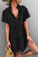 Tie-Neck Frill Trim Tiered Dress