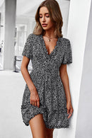 Printed Flutter Sleeve V-Neck Dress