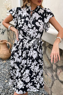 Floral Tie Neck Flutter Sleeve Dress