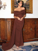 Gathered Detail Cascading Off-Shoulder Fishtail Dress