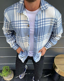Men's Fashion Plaid Lapel Long Sleeve Shirt