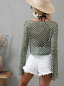Round Neck Crochet Bell-Sleeved Cropped Beach Cover-ups
