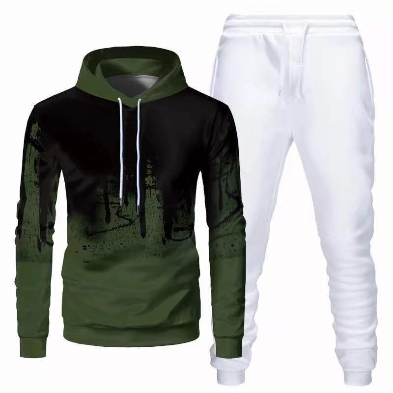 Sports hooded 3D sweatshirt trousers suit