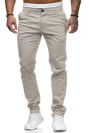 Men's solid color straight casual slim trousers