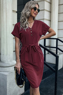 Button Detail Cuffed Dress with Pocket