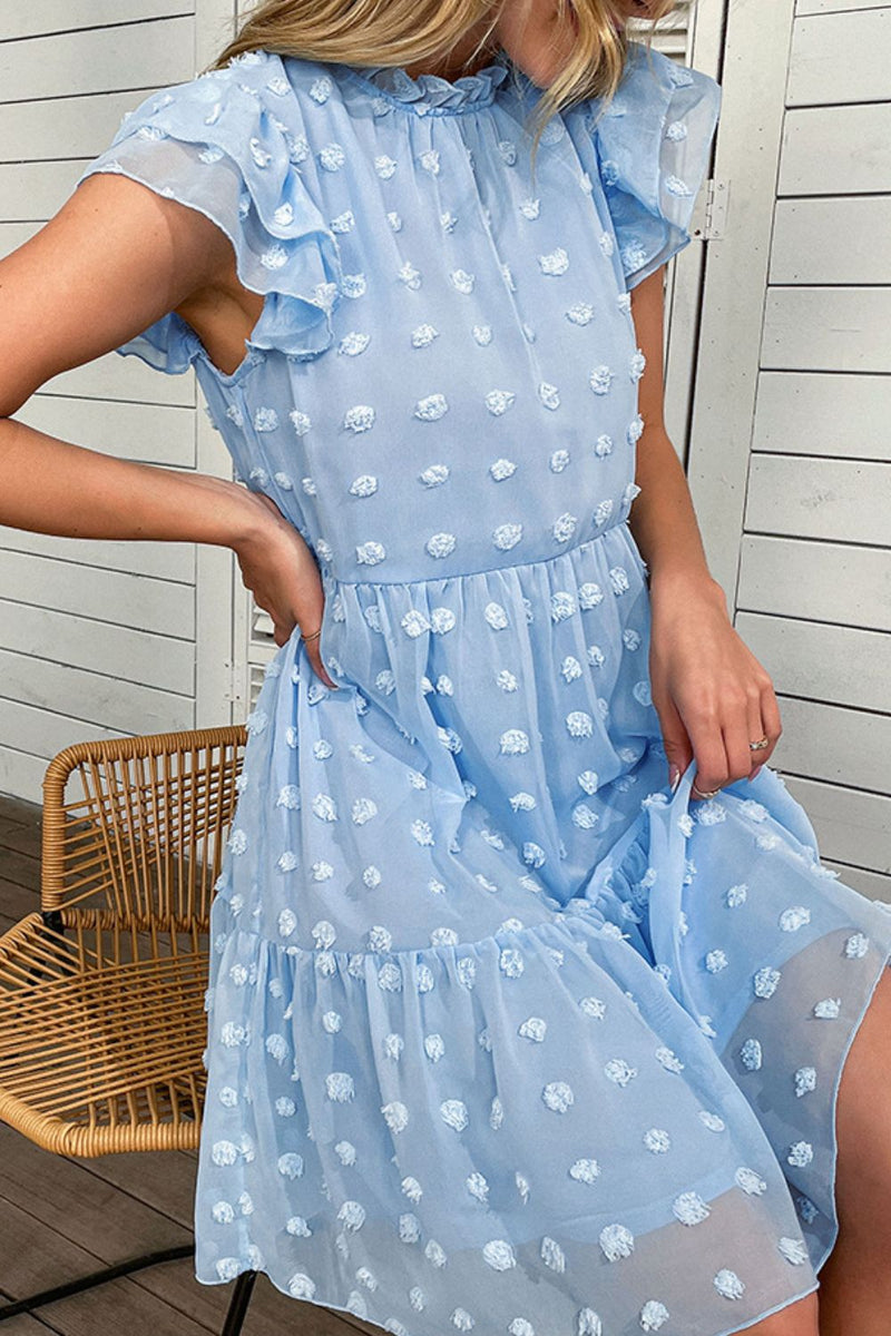 Swiss Dot Flutter Sleeve Lined Mini Dress