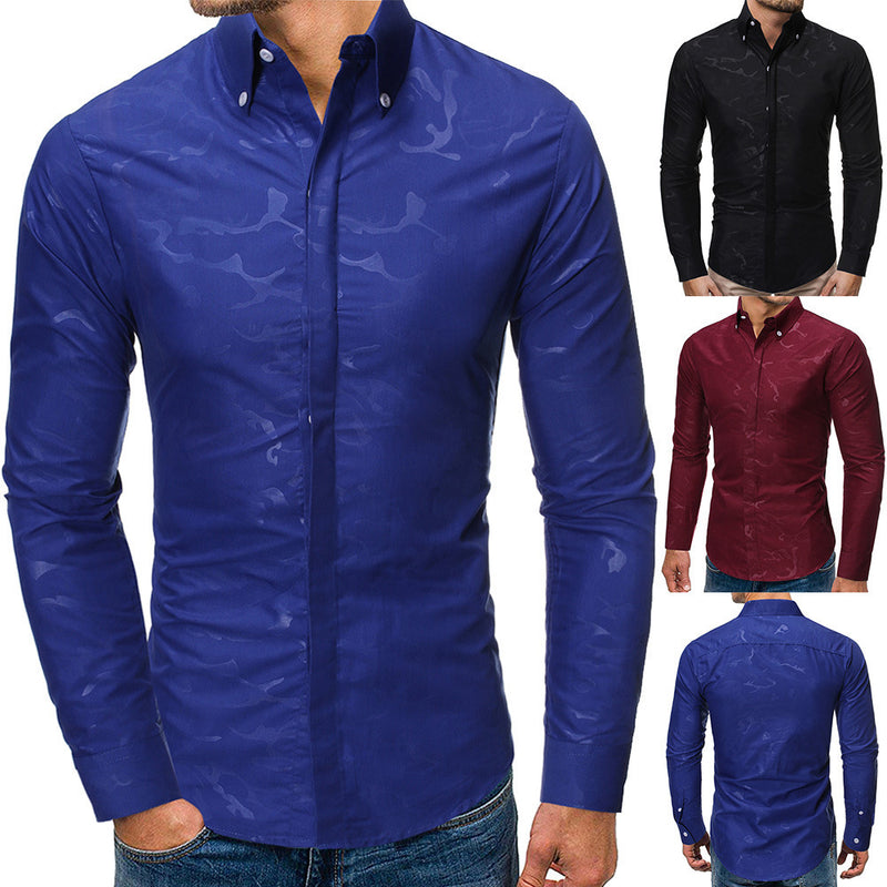 Men's Fashion Camouflage Printed Long Sleeve Casual Slim Shirt