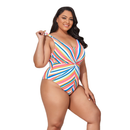 Striped Cross One Piece Large Size Women's Swimwear