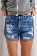 Distressed Button Fly Denim Shorts