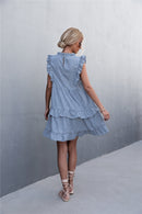 Printed Ruffle Shoulder Mini Dress