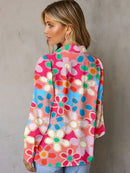 Printed Button Up Lantern Sleeve Shirt