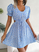 Floral Cutout Flounce Sleeve Dress