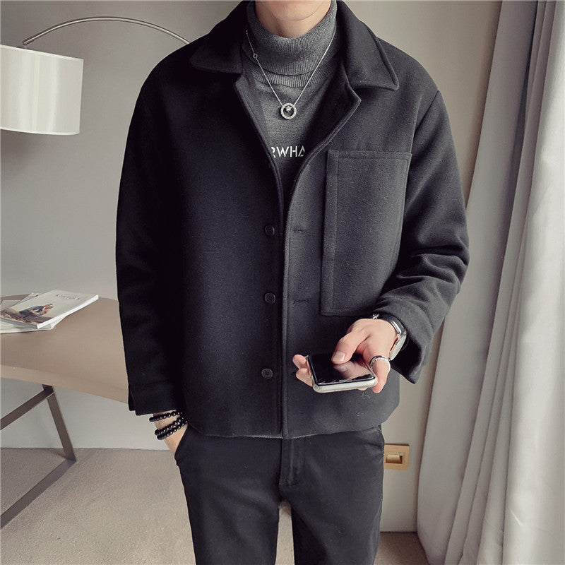 Striped short woolen jacket Korean style slim thick tooling woolen coat jacket