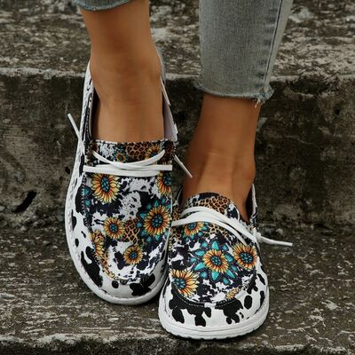 Sunflower Pattern Flat Loafers