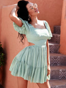 Swiss Dot Cutout Ruffle Hem Mini Dress