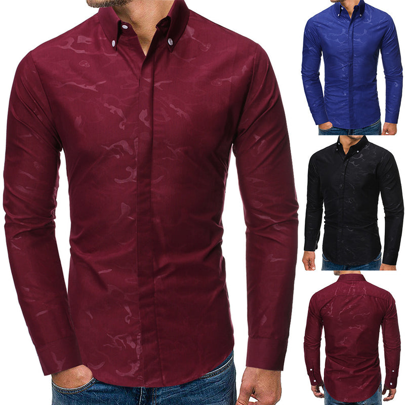 Men's Fashion Camouflage Printed Long Sleeve Casual Slim Shirt