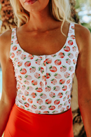 Orange Square Neck Sleeveless Fashion Print Tankini Set