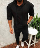 Men's hooded sports solid color half sleeve t-shirt