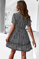 Printed Flutter Sleeve V-Neck Dress