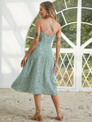 Ditsy Floral Tie Detail Slit Midi Dress