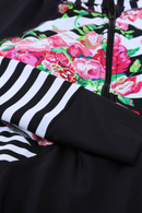 Floral Striped Patchwork Rashguard One-piece Swimsuit