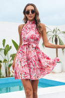 Floral Ruffle Hem Mock Neck Mini Dress