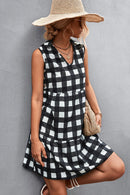 Plaid Tiered Sleeveless Johnny Collar Dress